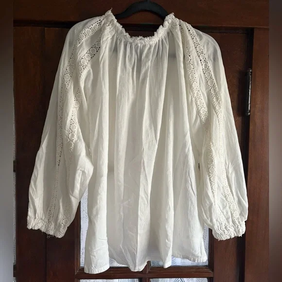 Sundance Ivory Cotton Lace Peasant Top Poet Blouse Romantic Crochet Embellished - Picture 3 of 7